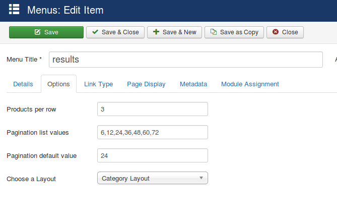 menu item parameters