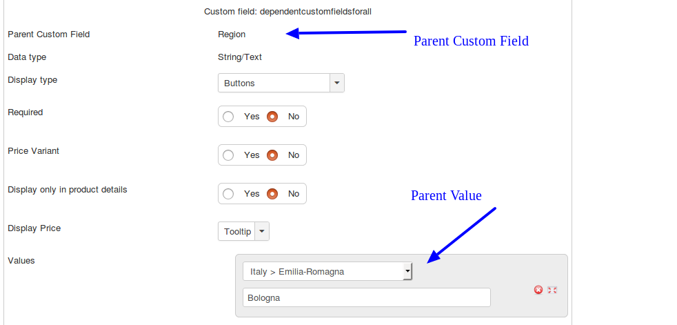 customfield creation w parent