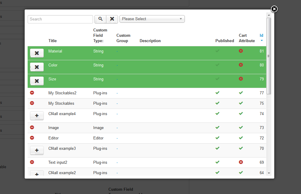 select subcustomfields